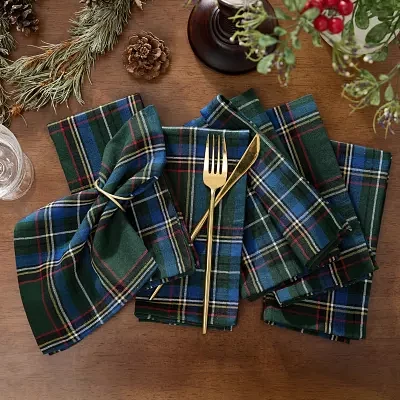 Elrene Home Fashions Stowe Tartan Holiday Plaid Cotton 8-pc. Napkins