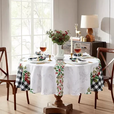 Elrene Home Fashions Holly Farmhouse Charm Holiday 70" Round Tablecloths