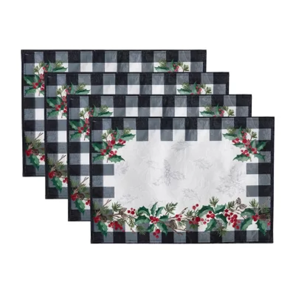 Elrene Home Fashions Holly Farmhouse Charm Holiday Fabric 4-pc. Placemats