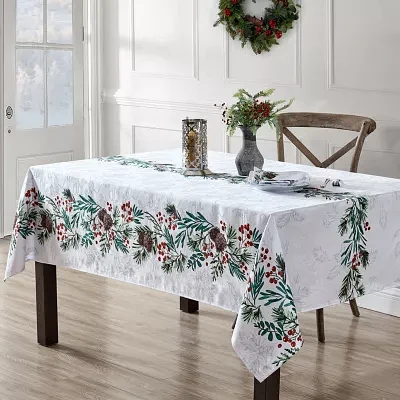 Elrene Home Fashions Holly Berry Flourish Holiday Fabric Tablecloths