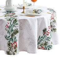 Elrene Home Fashions Holly Berry Flourish Holiday 70" Round Tablecloths