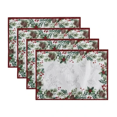 Elrene Home Fashions Holly Berry Flourish Holiday Fabric 4-pc. Placemats