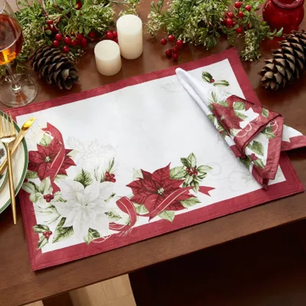 Elrene Home Fashions Clarette Poinsettia Holiday Fabric 4-pc. Napkins