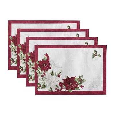 Elrene Home Fashions Clarette Poinsettia Holiday Fabric 4-pc. Placemats