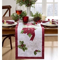 Elrene Home Fashions Clarette Poinsettia Holiday Fabric Table Runners