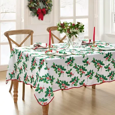 Elrene Home Fashions Vintage Holly Scallop Border Rectangle Tablecloths