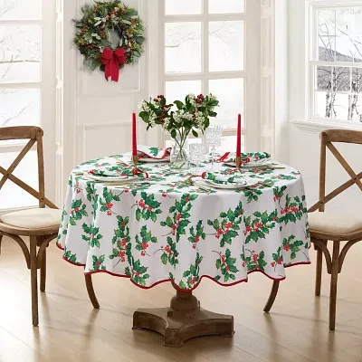 Elrene Home Fashions Vintage Holly Scallop Border Oval Tablecloths