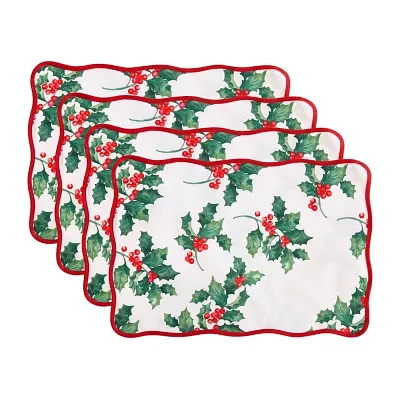 Elrene Home Fashions Vintage Holly Scallop Border 4-pc. Placemats