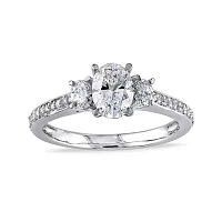 1-1/10 CT.T.W. Natural Diamond 14K White Gold 3-Stone Oval Ring