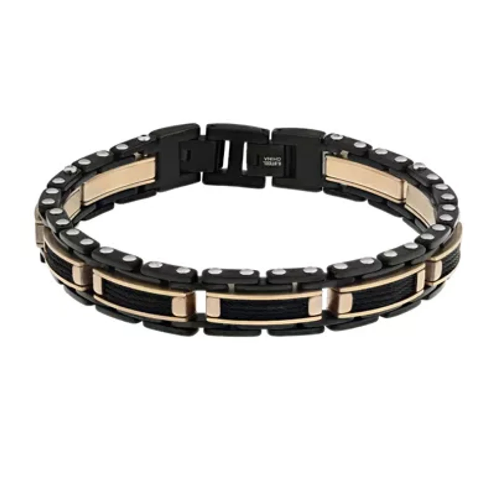 Mens Stainless Steel & Rose-Tone IP Cable Link Bracelet