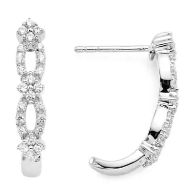 Diamond Blossom 3/8 CT.T.W. Natural Diamond Sterling SIlver Hoop Earrings