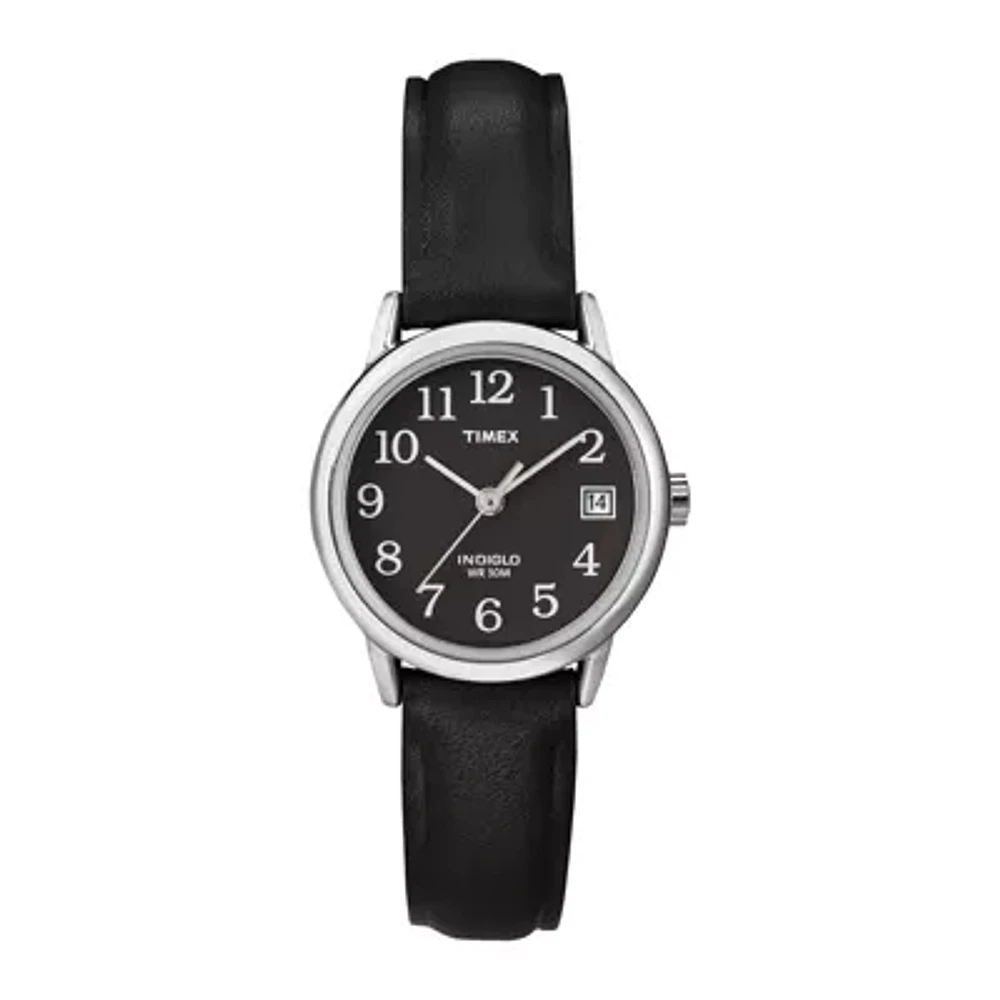 Timex® Easy Reader Womens Black Leather Strap Watch T2N5259J