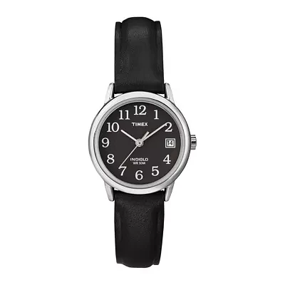 Timex® Easy Reader Womens Black Leather Strap Watch T2N5259J