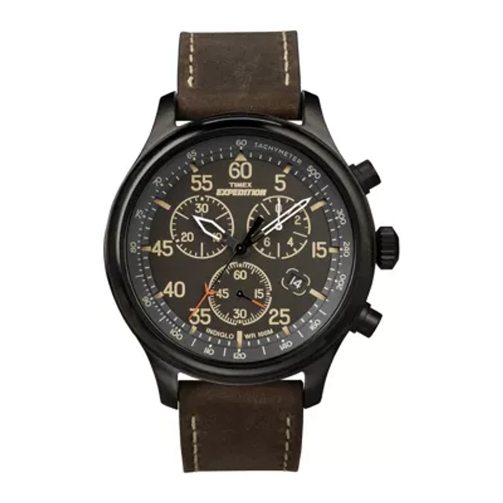 Timex® Expedition® Mens Brown Leather Strap Chronograph Watch T499059J