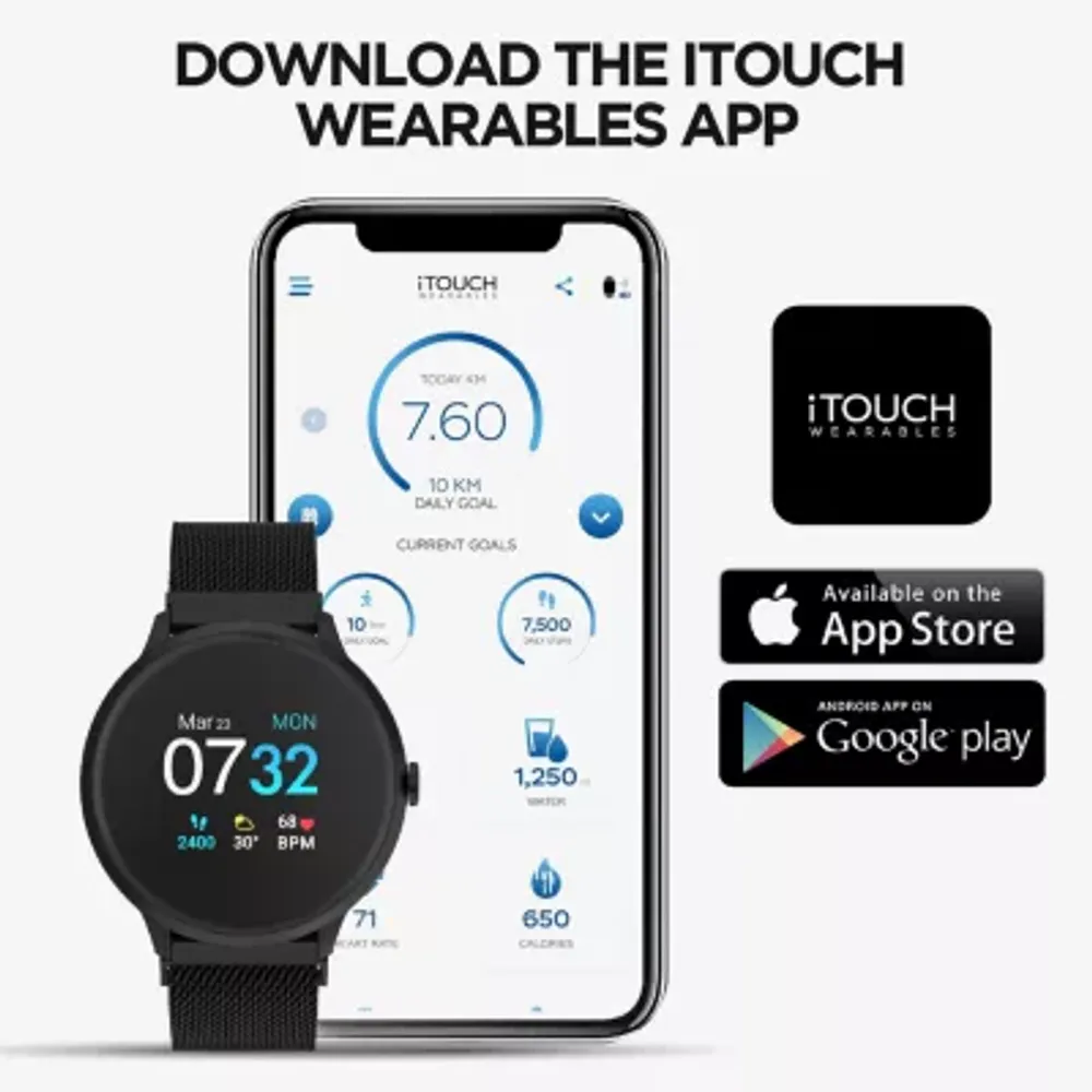 iTouch Sport 3 Special Edition for Women: Rose Gold Crystal Case with Black Mesh Strap Smartwatch (45mm) 500018R-51-C02