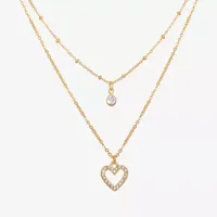 Bijoux Bar Delicates Pave Pendant 16 Inch Link Heart Strand Necklace