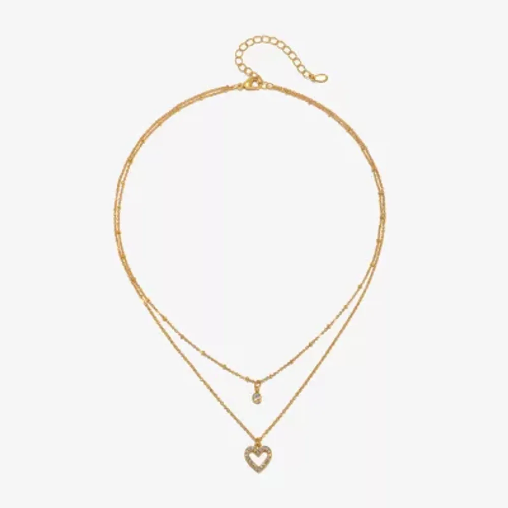 Bijoux Bar Delicates Pave Pendant 16 Inch Link Heart Strand Necklace