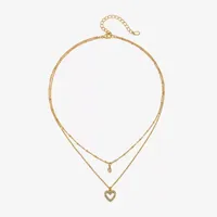 Bijoux Bar Delicates Pave Pendant 16 Inch Link Heart Strand Necklace