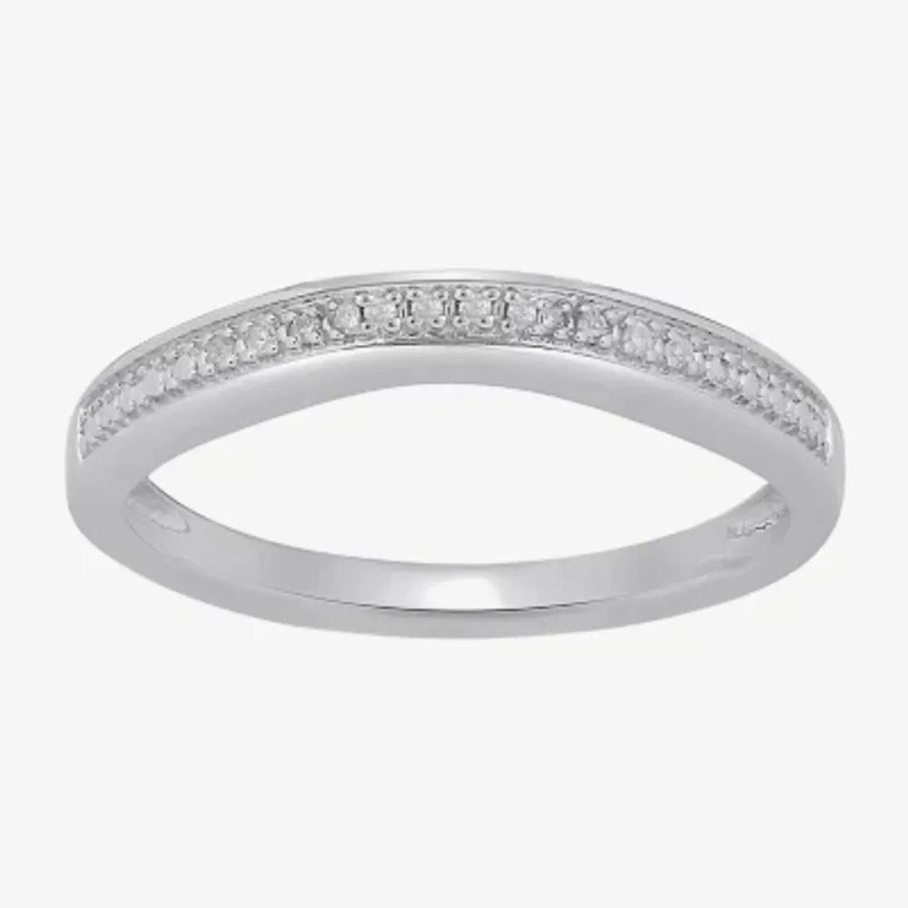 Surrounded by Love Womens 2MM Diamond Accent Natural White Sterling Silver Wedding Band