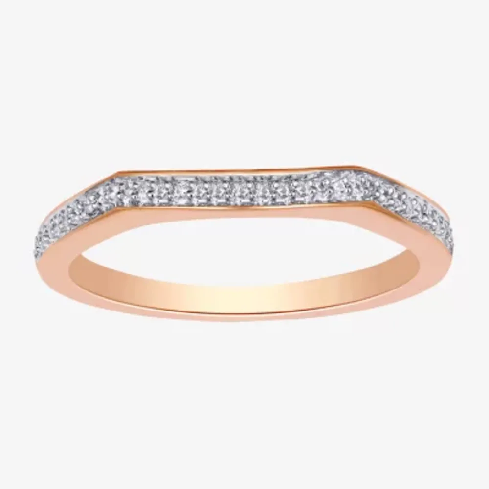 Surrounded by Love Womens 2MM Diamond Accent Natural White 14K Rose Gold Over Silver Sterling Wedding Band