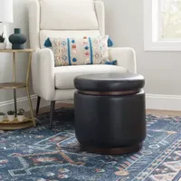 Berlinda Faux Leather Round Storage Ottoman