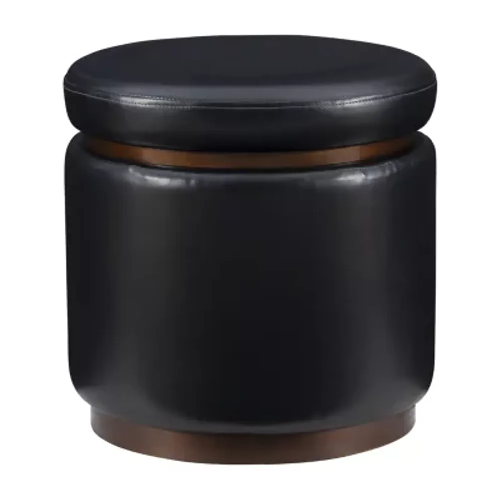 Berlinda Faux Leather Round Storage Ottoman