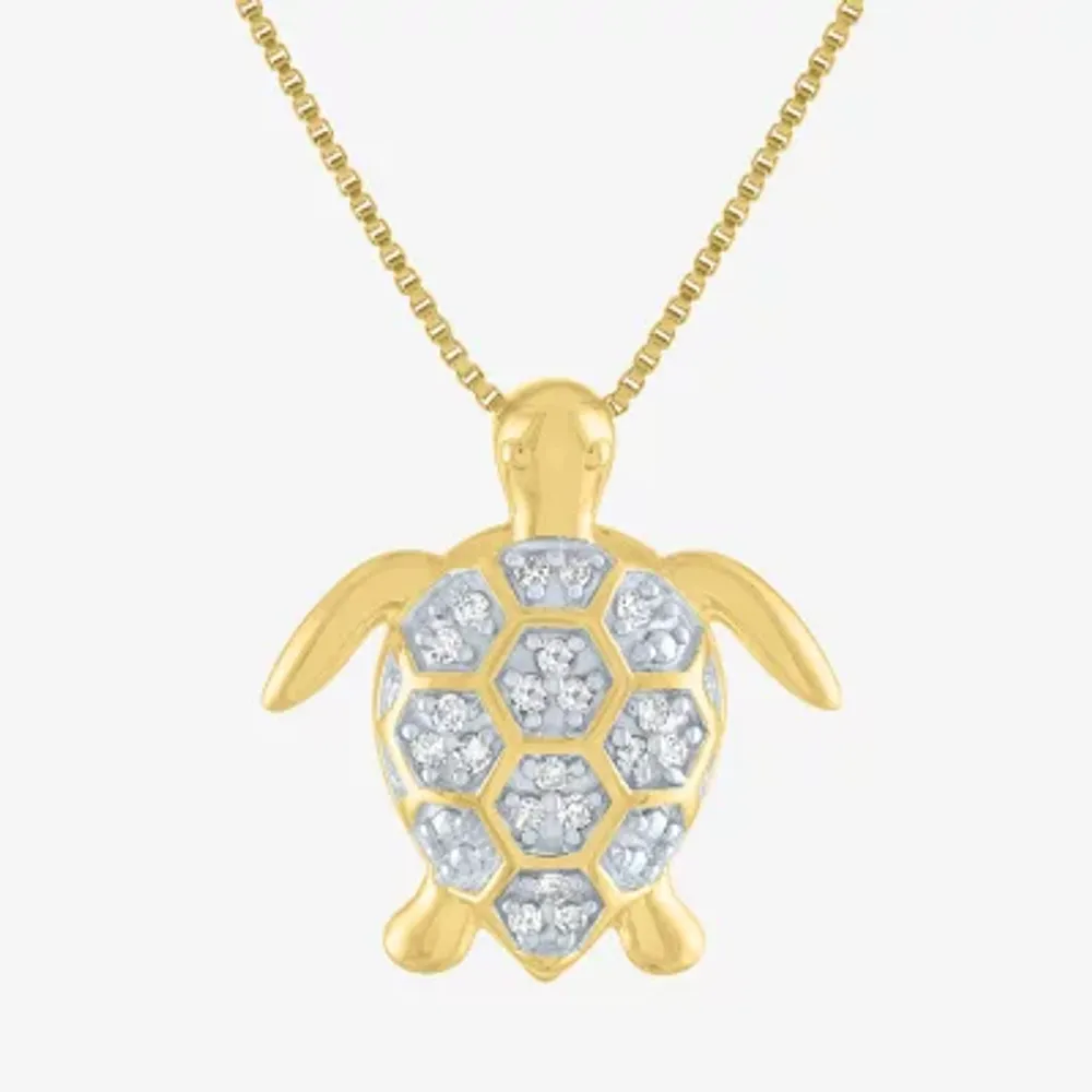 "Turtle" Womens 1/10 CT. T.W. Natural White Diamond 14K Gold Over Silver Pendant Necklaces