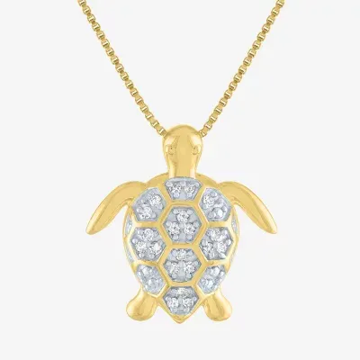 "Turtle" Womens 1/10 CT. T.W. Natural White Diamond 14K Gold Over Silver Pendant Necklaces