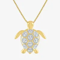 "Turtle" Womens 1/10 CT. T.W. Natural White Diamond 14K Gold Over Silver Pendant Necklace