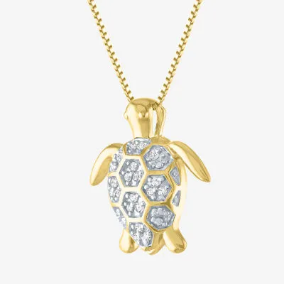 "Turtle" Womens 1/10 CT. T.W. Mined White Diamond 14K Gold Over Silver Pendant Necklace