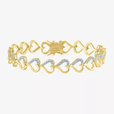 Womens 1/10 CT. T.W. Natural White Diamond 14K Gold Over Silver Heart 7.5 Inch Tennis Bracelet