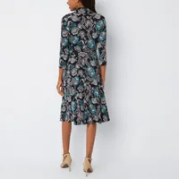 Perceptions Long Sleeve Floral Puff Print Fit + Flare Dress