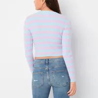 Arizona Juniors Womens Crew Neck Long Sleeve Striped Pullover Sweater