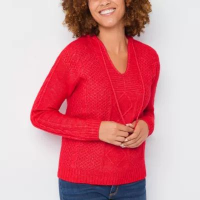 St. John's Bay Womens Hooded Long Sleeve Pullover Sweater
