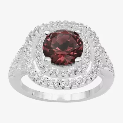 Sparkle Allure Womens Pink Cubic Zirconia Pure Silver Over Brass Cushion Halo Cocktail Ring