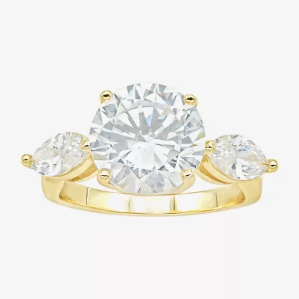 Sparkle Allure Side Stone Cubic Zirconia 14K Gold Over Brass Round Engagement Ring
