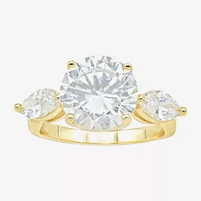 Sparkle Allure Side Stone Cubic Zirconia 14K Gold Over Brass Round Engagement Ring