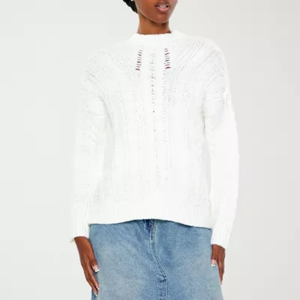 Forever 21 Juniors Lace Up Back Cable Knit Womens Mock Neck Long Sleeve Pullover Sweater