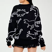 Forever 21 Juniors Dinosaur Womens Crew Neck Long Sleeve Animal Pullover Sweater