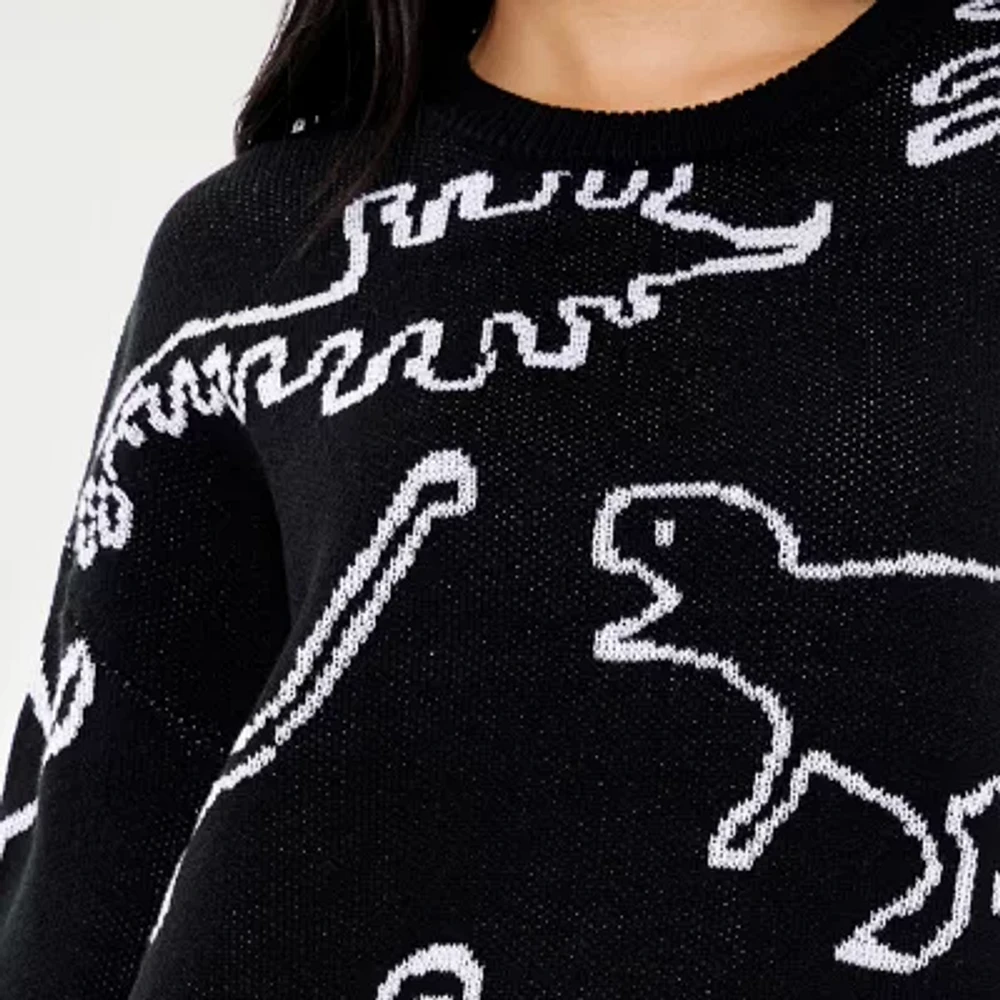 Forever 21 Juniors Dinosaur Womens Crew Neck Long Sleeve Animal Pullover Sweater
