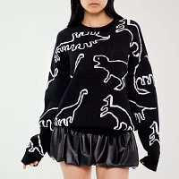 Forever 21 Juniors Dinosaur Womens Crew Neck Long Sleeve Animal Pullover Sweater