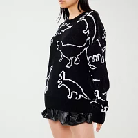 Forever 21 Juniors Dinosaur Womens Crew Neck Long Sleeve Animal Pullover Sweater