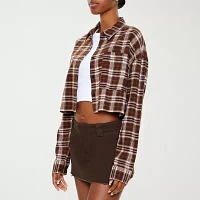 Forever 21 Juniors Cropped Womens Long Sleeve Flannel Shirt