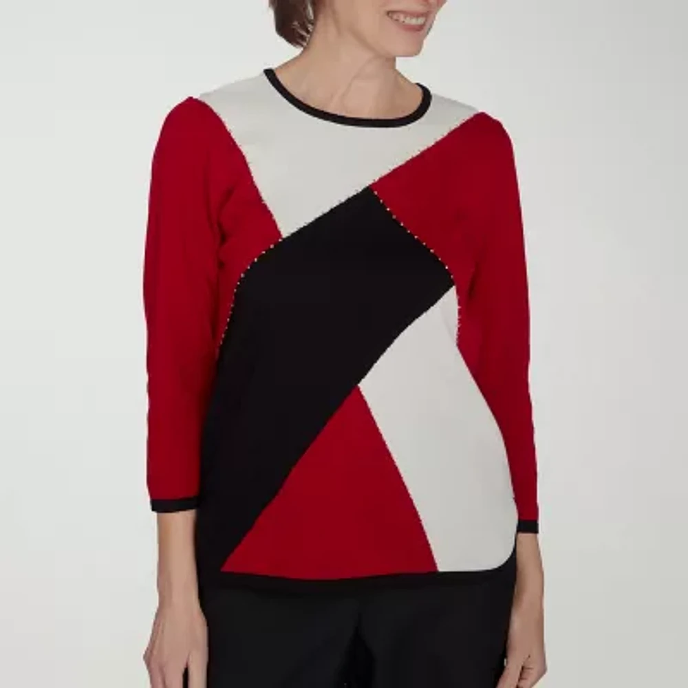 Alfred Dunner Runway Ready Womens Crew Neck Long Sleeve Pullover Sweater