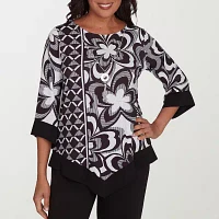 Alfred Dunner Runway Ready Womens Crew Neck 3/4 Sleeve Blouse