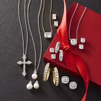 YES PLEASE! Womens Lab Created White Sapphire Sterling Silver Cross Pendant Necklace