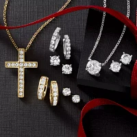 Yes, Please! Womens Lab Created White Sapphire 14K Gold Over Silver Cross Pendant Necklace