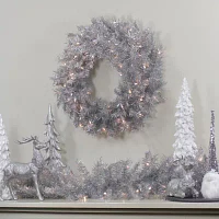 Northlight Silver Tinsel Clear Lights Pre-Lit Outdoor Christmas Garland