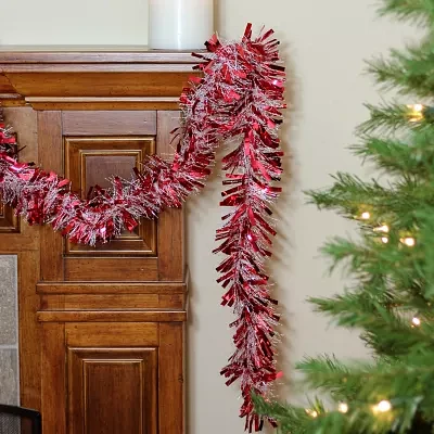 Northlight Red And White Wide Cut Snowblush Tinsel Unlit Christmas Indoor Garland