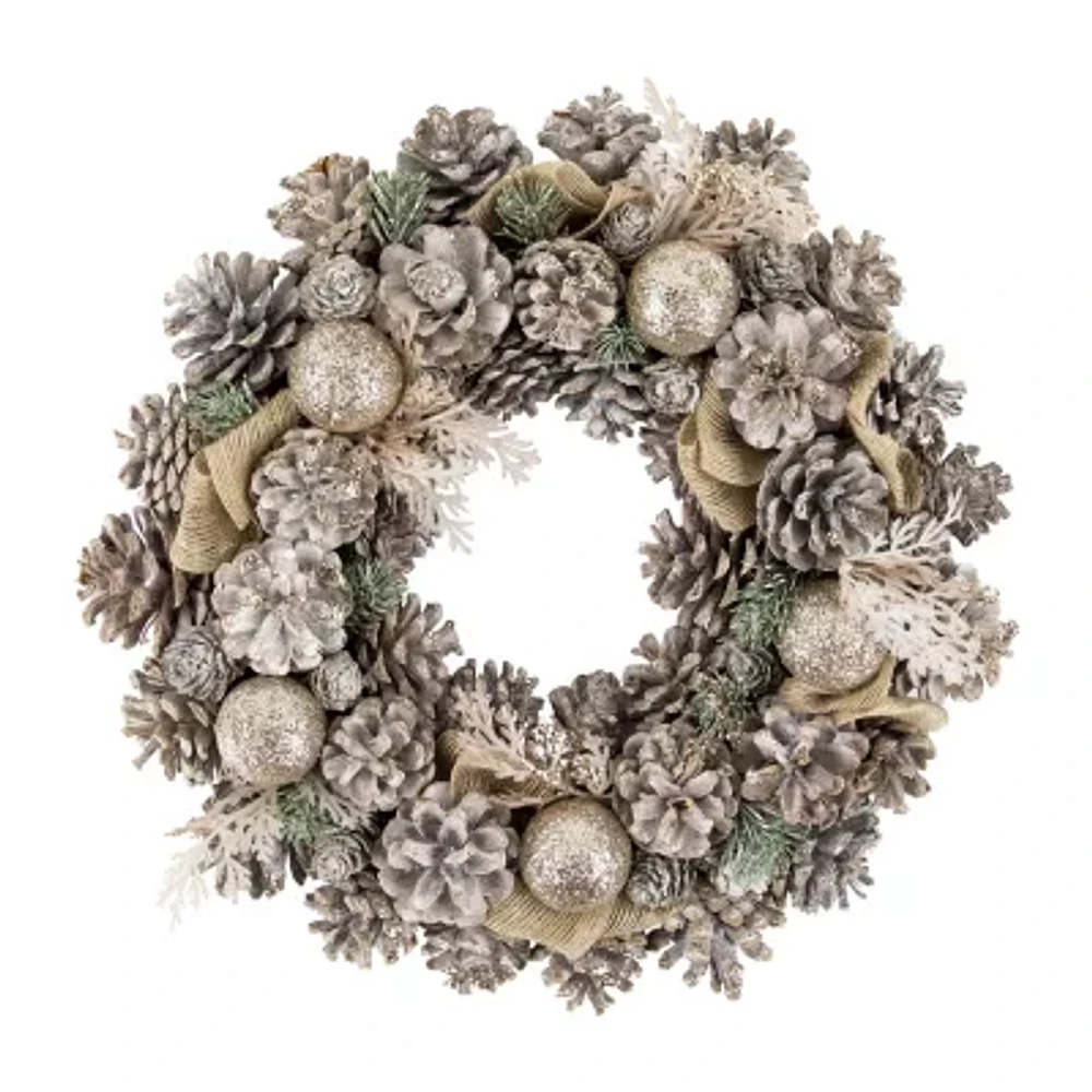 Northlight Glittered Pine And Burlap Bows Unlit Indoor Christmas Wreath